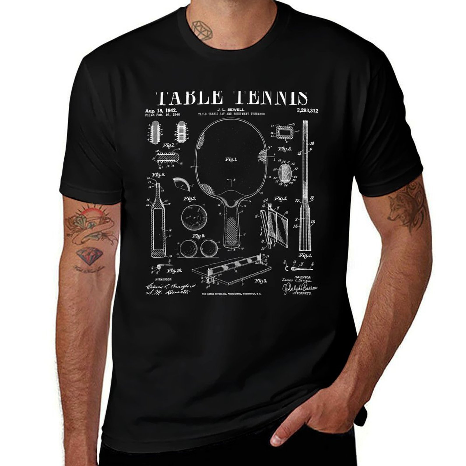 Table Tennis Drawing - Kaos Katun Pria 100% dengan Gambar